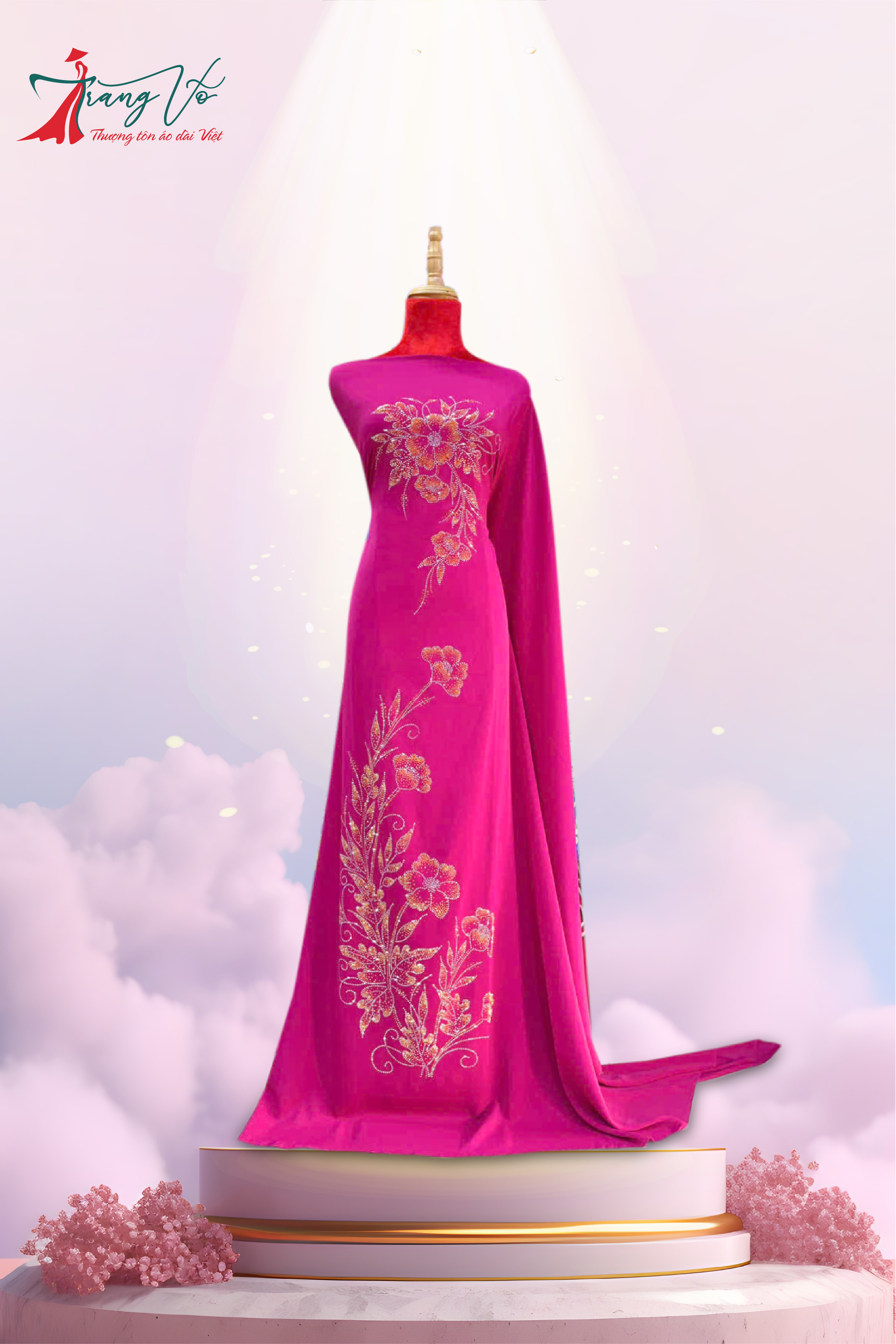 LỤA ÉP ĐÁ HỌA TIẾT HOA SẮC HỒNG #08112401